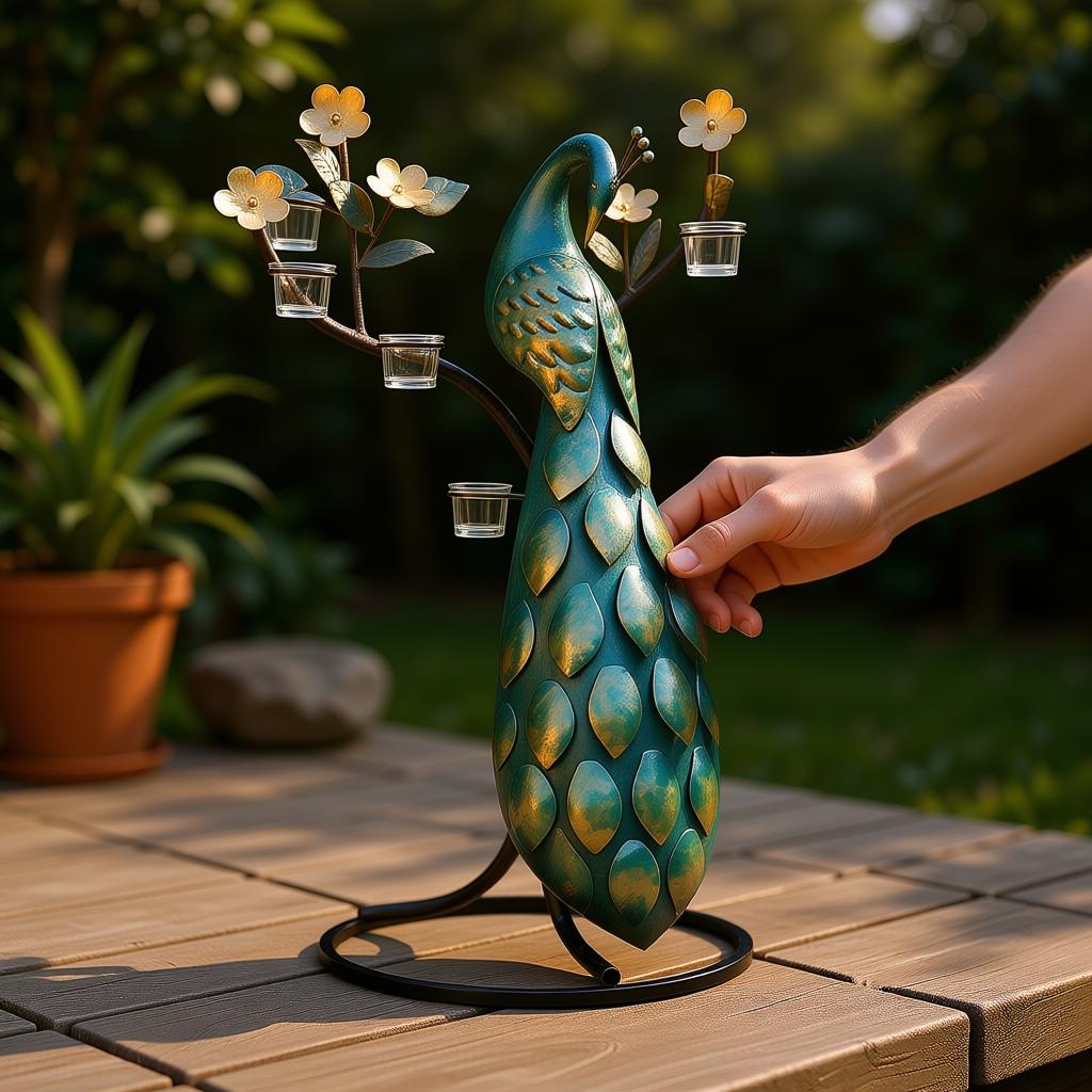 Peacock Standing Green Metal Candle Holder | Handmade Floor Décor SEO Meta Description - Image 5