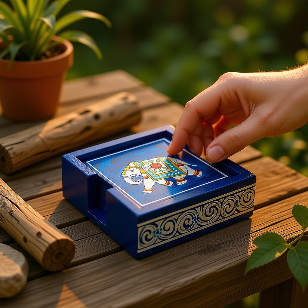 Royal Elephant Coaster Box | Handcrafted Wooden Coaster Holder & Table Decor