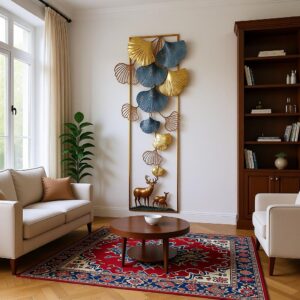 Luxury Ginkgo Leaf Deer Metal Wall Art | Modern Vertical Wall Décor for Living Room