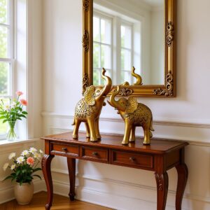 Royal Golden Elephant Statue Set | Lucky Elephant Table Decor for Home & Office