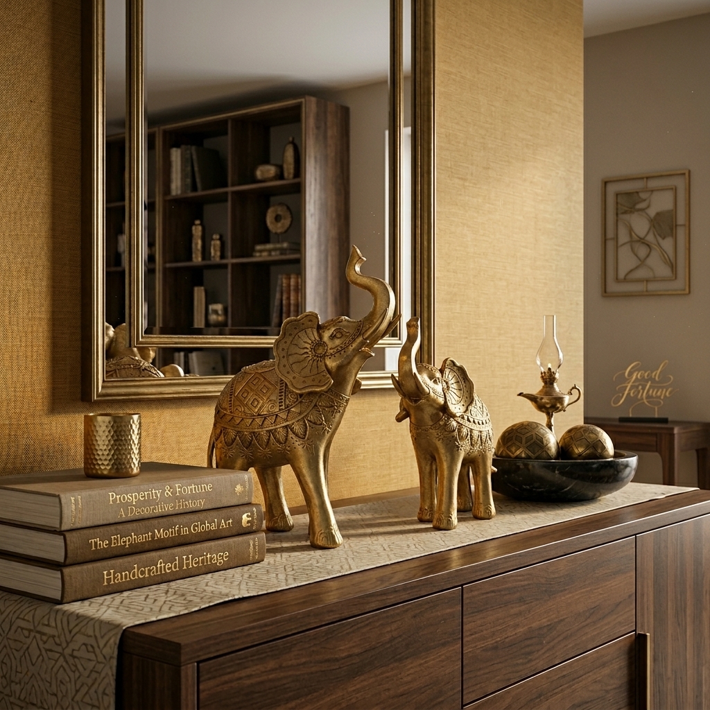 Royal Golden Elephant Statue Set | Lucky Elephant Table Decor for Home & Office - Image 5