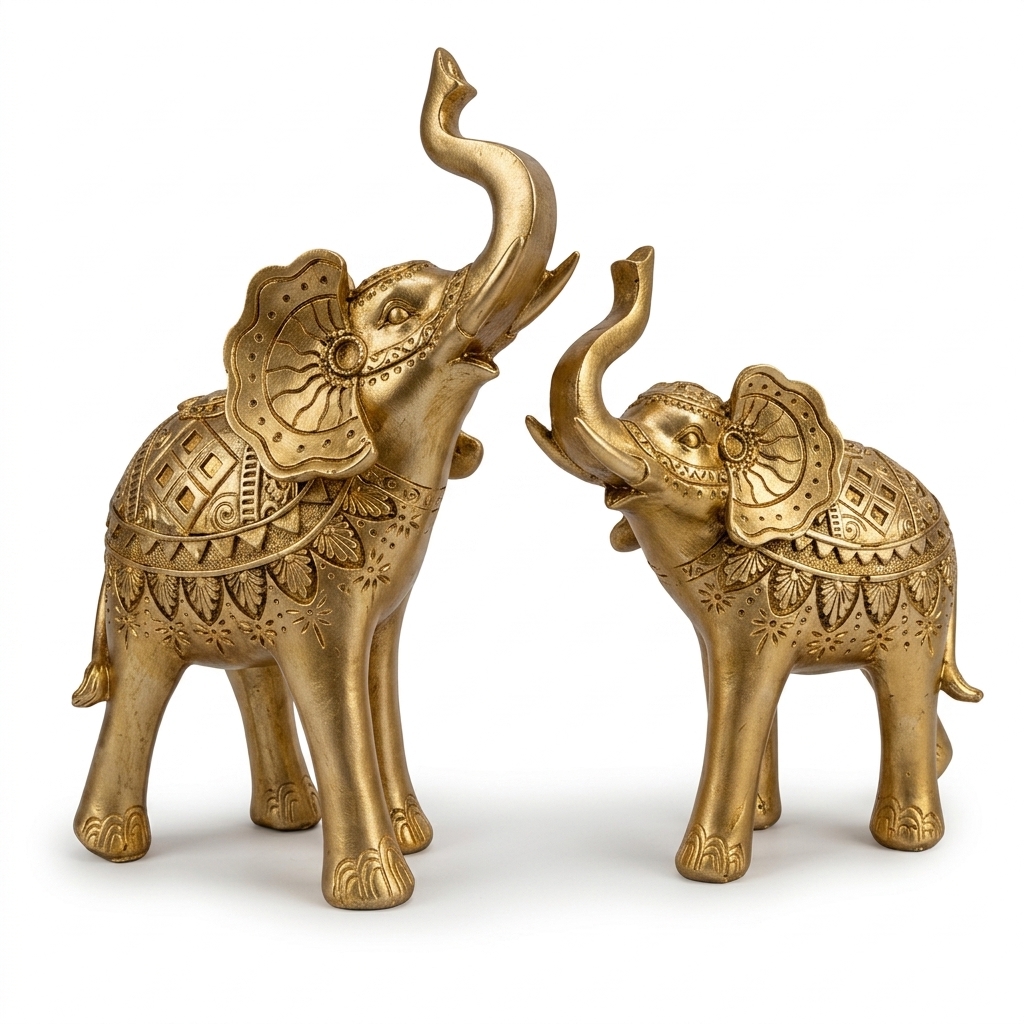 Royal Golden Elephant Statue Set | Lucky Elephant Table Decor for Home & Office - Image 4