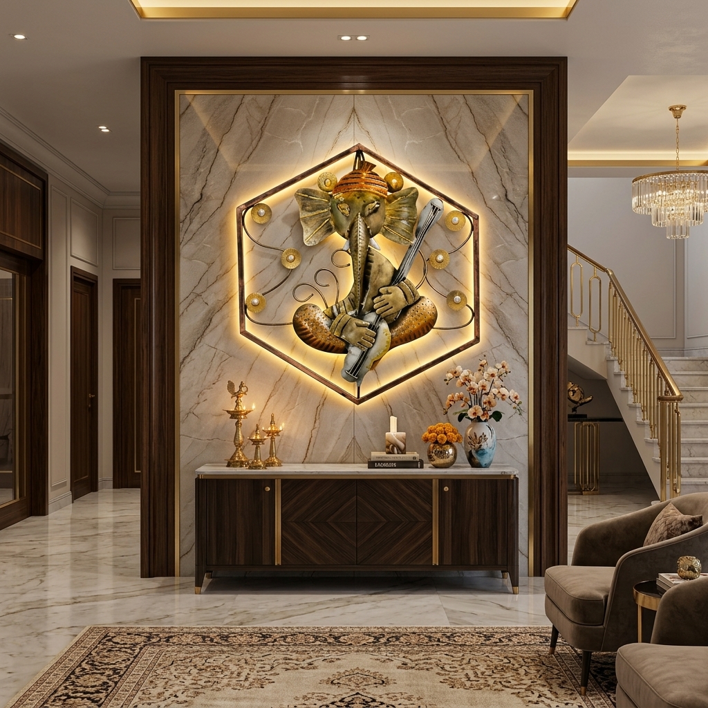 LED Hexagon Ganesha Wall Art with Veena | Premium Metal Wall Decor for Home & Mandir - Image 3