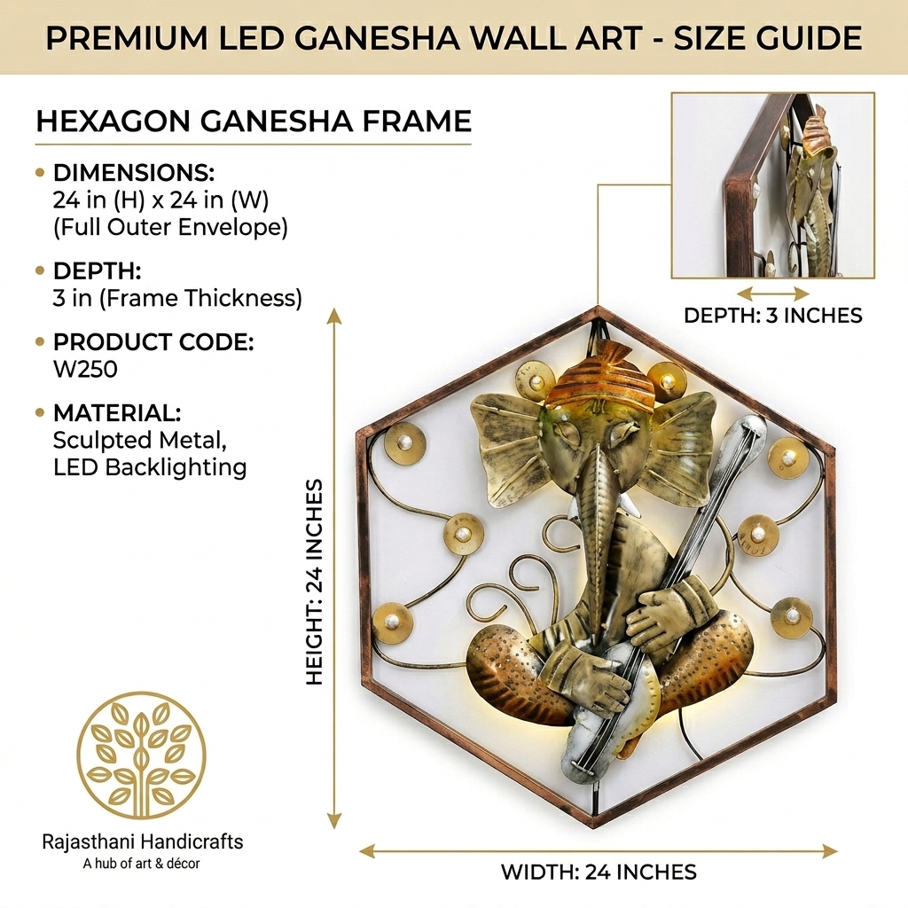LED Hexagon Ganesha Wall Art with Veena | Premium Metal Wall Decor for Home & Mandir - Image 7