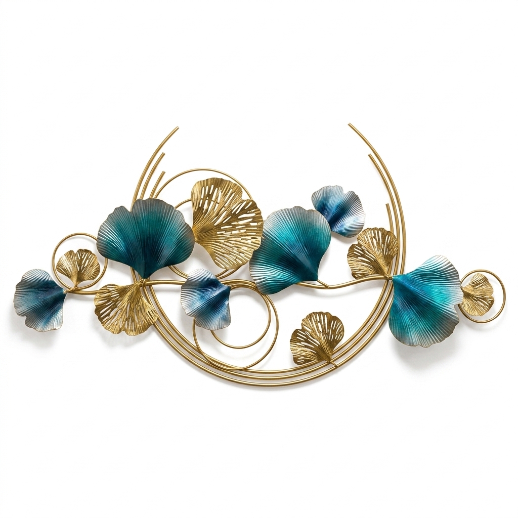 Luxury Blue & Gold Ginkgo Leaf Metal Wall Art | Modern Floral Wall Decor for Living Room - Image 4