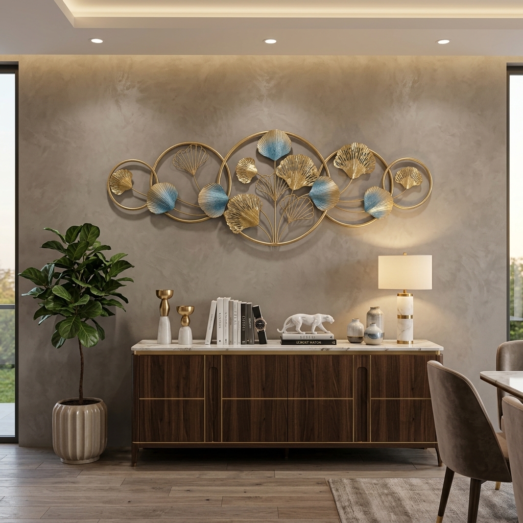 Luxury Iris Ring Family Metal Wall Art | Blue & Gold Modern Floral Wall Decor - Image 7