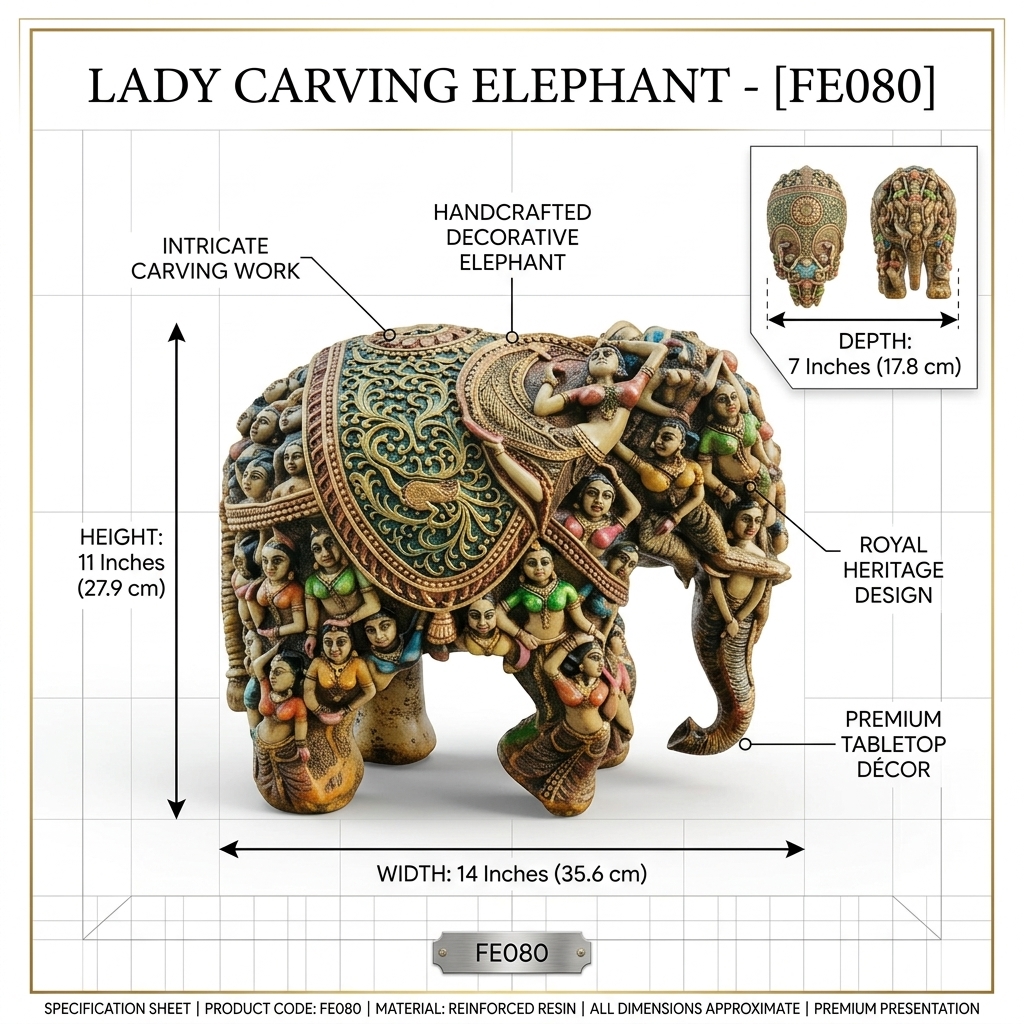 Royal Hand-Carved Lady Elephant Statue | Decorative Resin Elephant Tabletop - Image 7