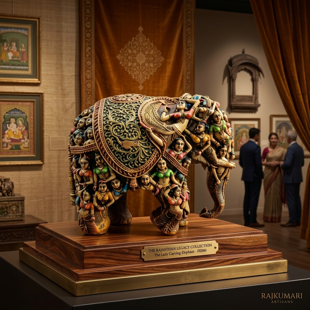 Royal Hand-Carved Lady Elephant Statue | Decorative Resin Elephant Tabletop - Image 8
