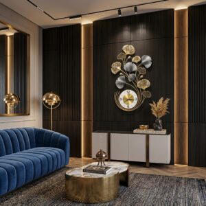 Luxury Ginkgo Leaf Metal Wall Clock | Modern Designer Decorative Wall Clock