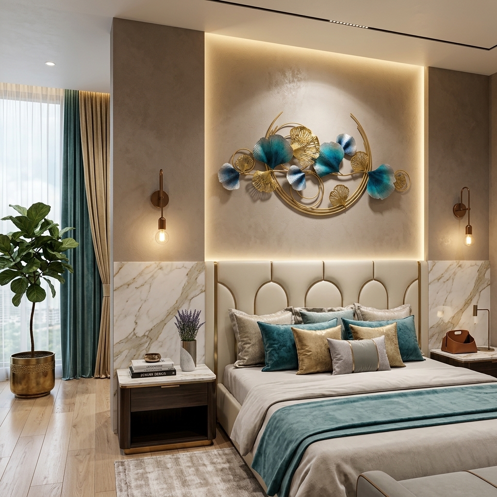 Luxury Blue & Gold Ginkgo Leaf Metal Wall Art | Modern Floral Wall Decor for Living Room - Image 2