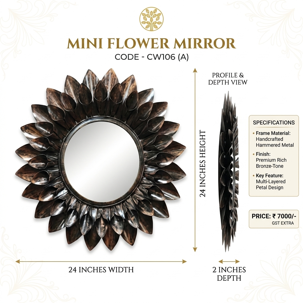 Mini Flower Mirror | Handcrafted Metal Decorative Wall Mirror - Image 6