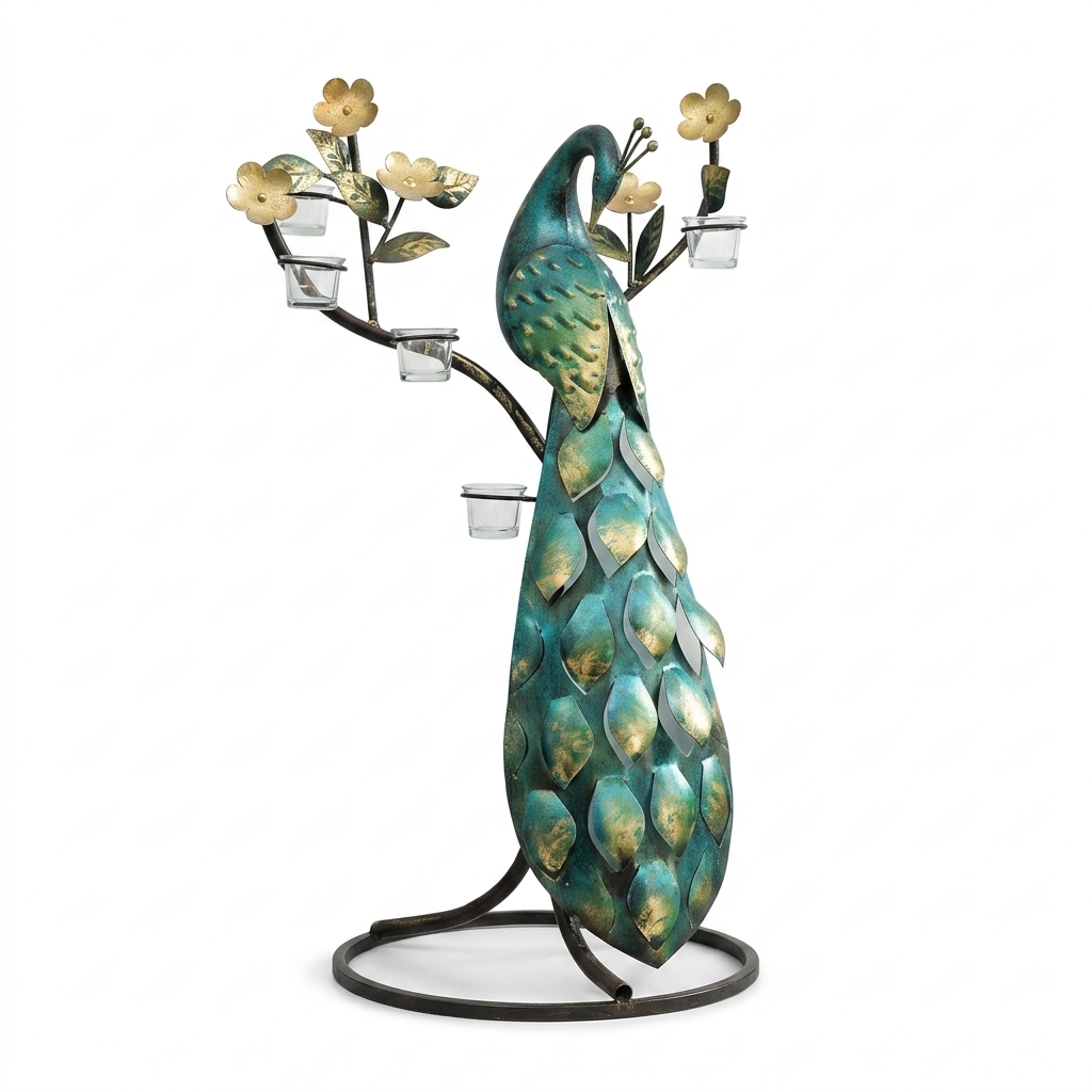 Peacock Standing Green Metal Candle Holder | Handmade Floor Décor SEO Meta Description - Image 7