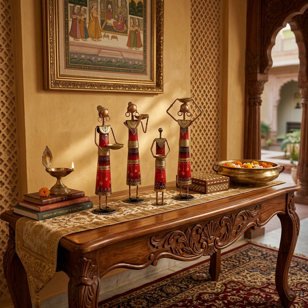 Red Rajasthani Doll Set of 4 | Handcrafted Iron Figurines & Traditional Table Decor - Image 10