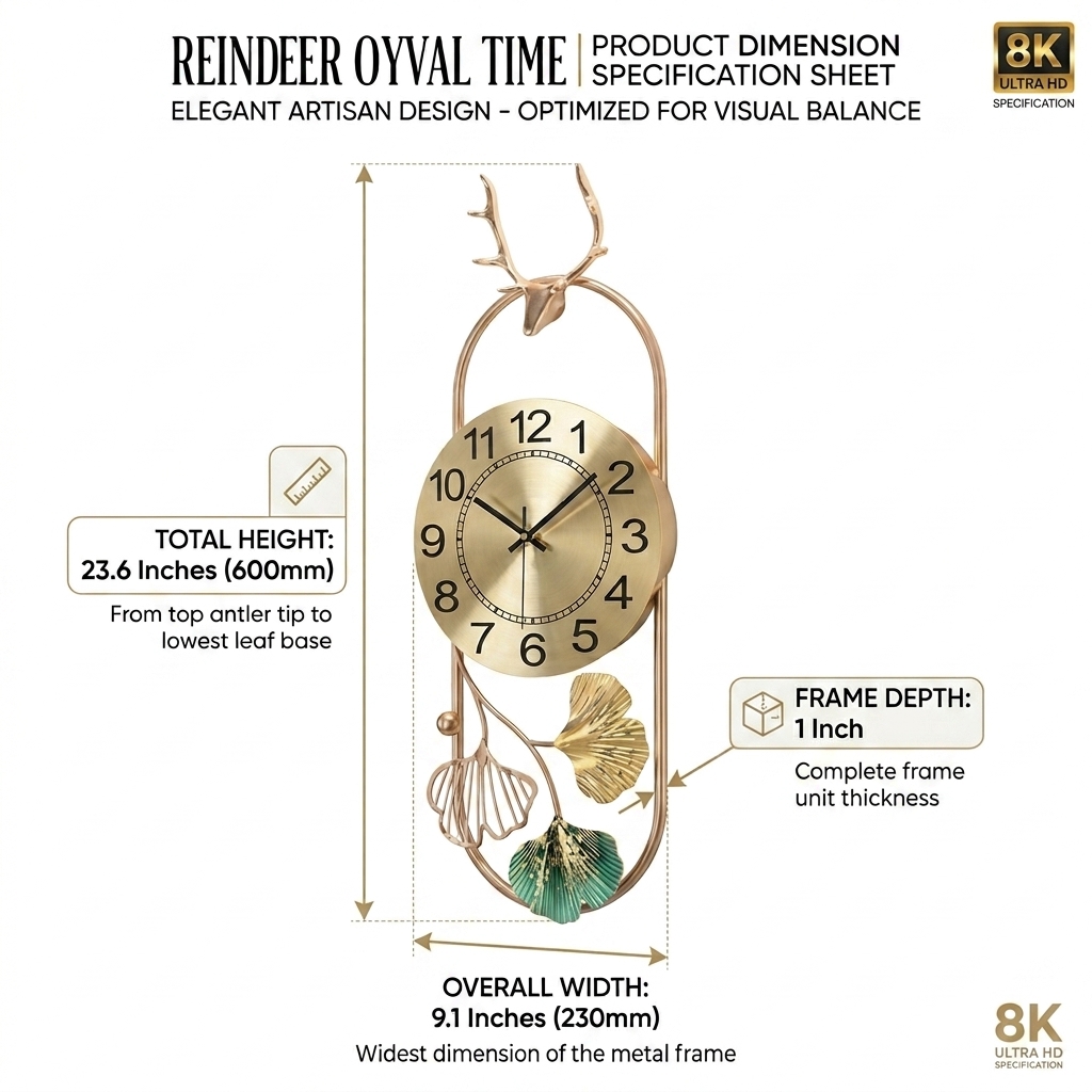 Reindeer Oval Time Wall Clock | Decorative Metal Deer Wall Art Clock - Image 5