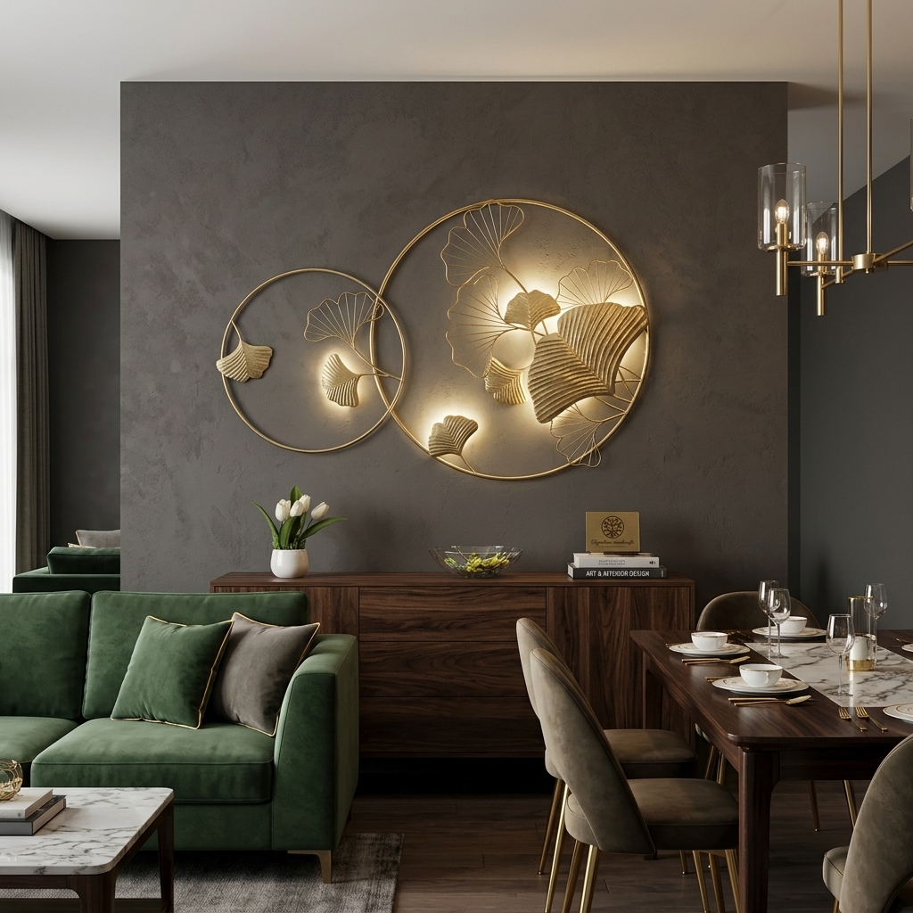 Ring Zingo Leaf Wall Decor | Handcrafted Gold Metal Leaf Wall Art with Warm LED - Image 6