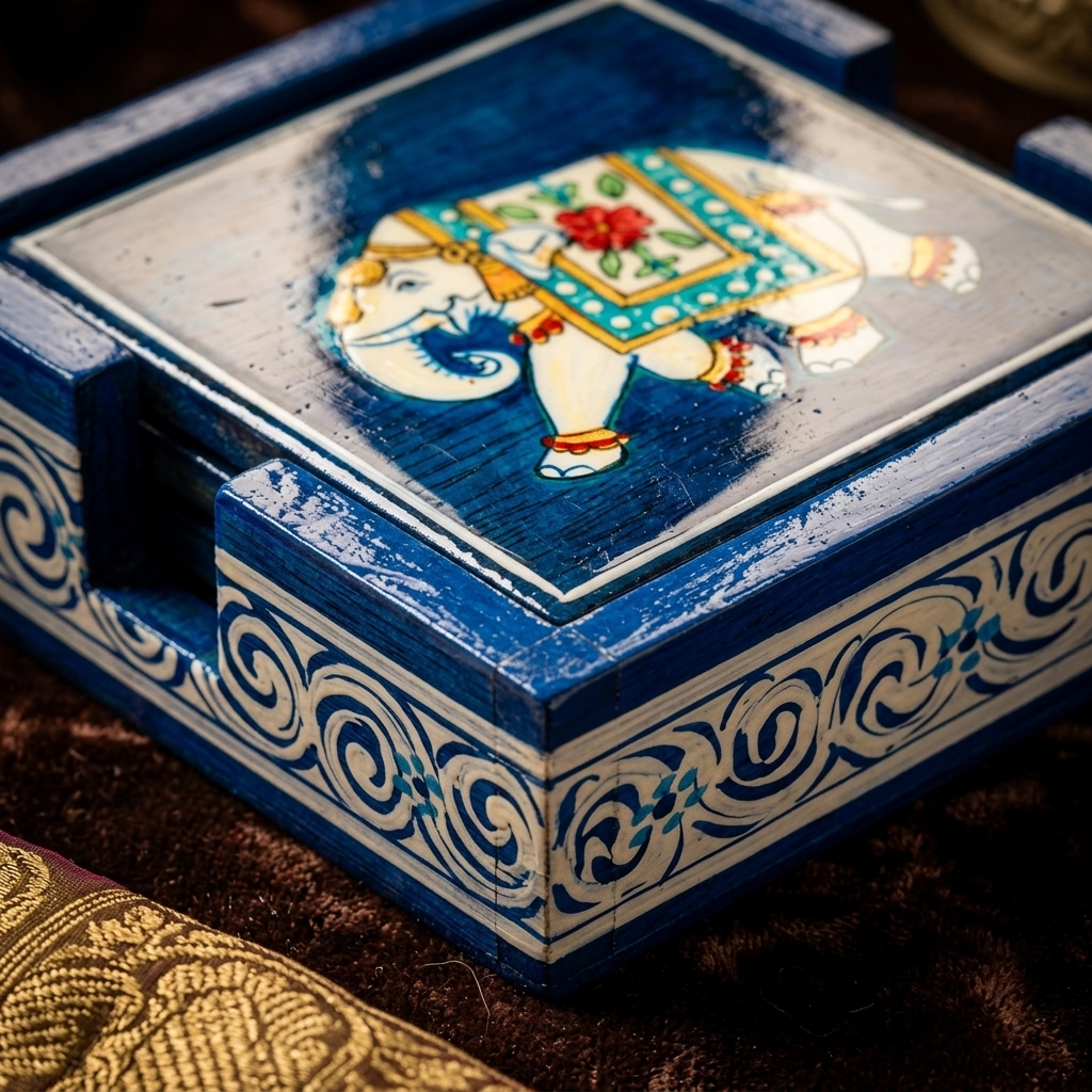 Royal Elephant Coaster Box | Handcrafted Wooden Coaster Holder & Table Decor - Image 11