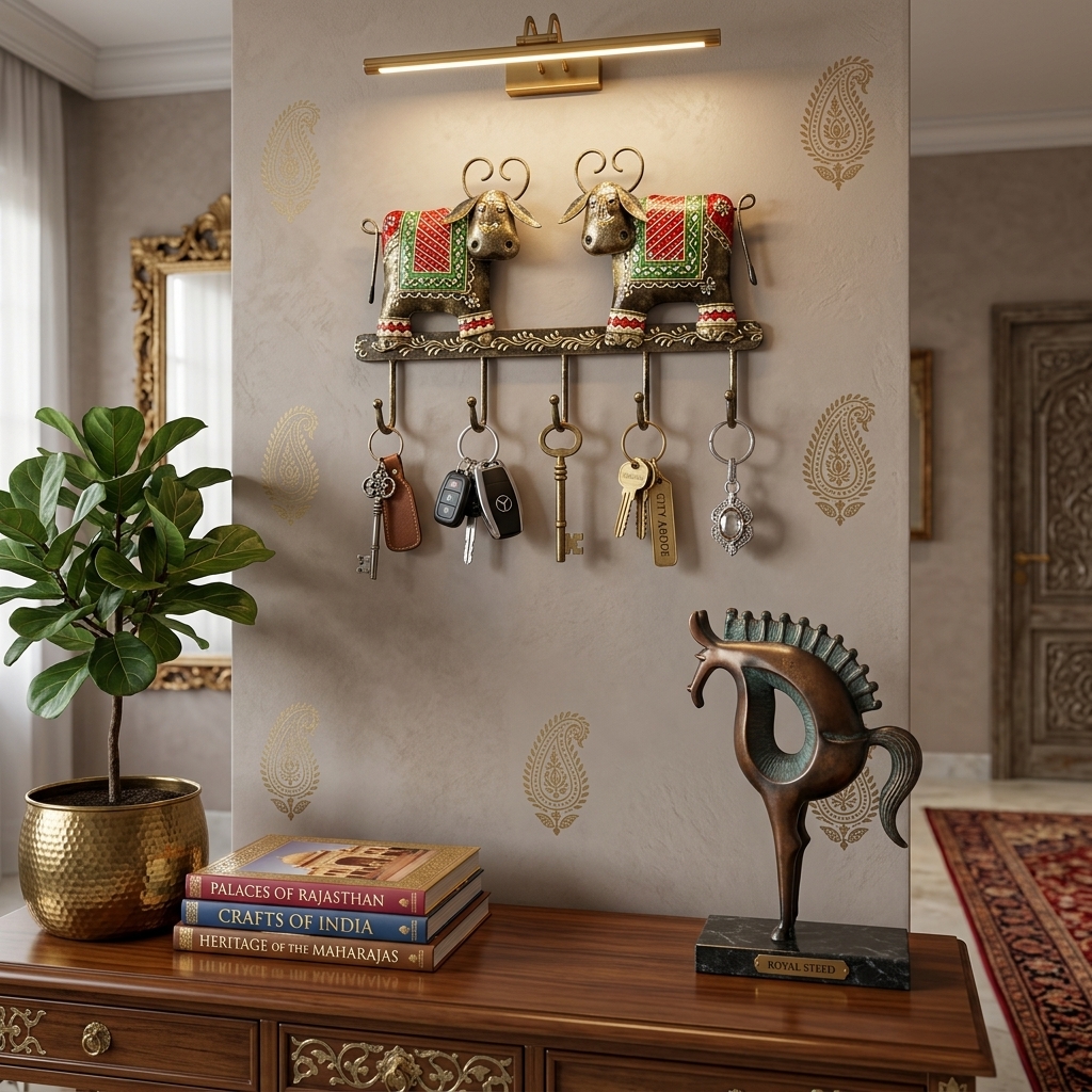 Royal Buffalo Key Holder | Handcrafted Rajasthani Metal Wall Key Organizer - Image 7