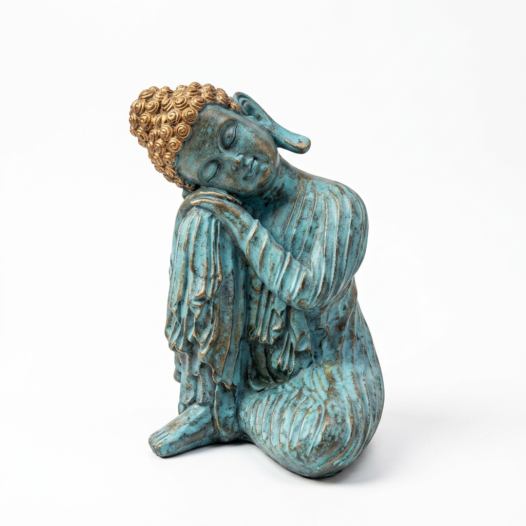 Sleeping Buddha Antique Sculpture | Handcrafted Meditation Tabletop Decor - Image 5
