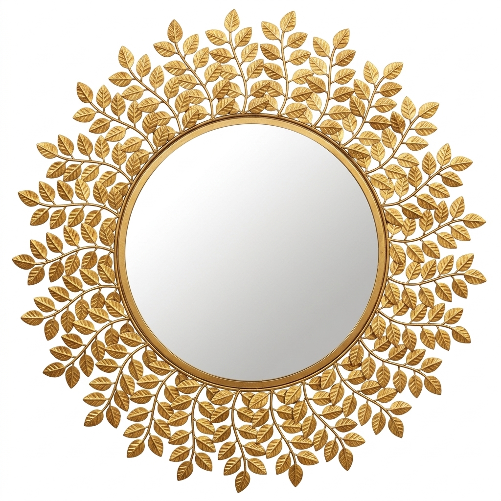 Small Leaf Wall Mirror | Gold Leaf Decorative Round Mirror - Image 4