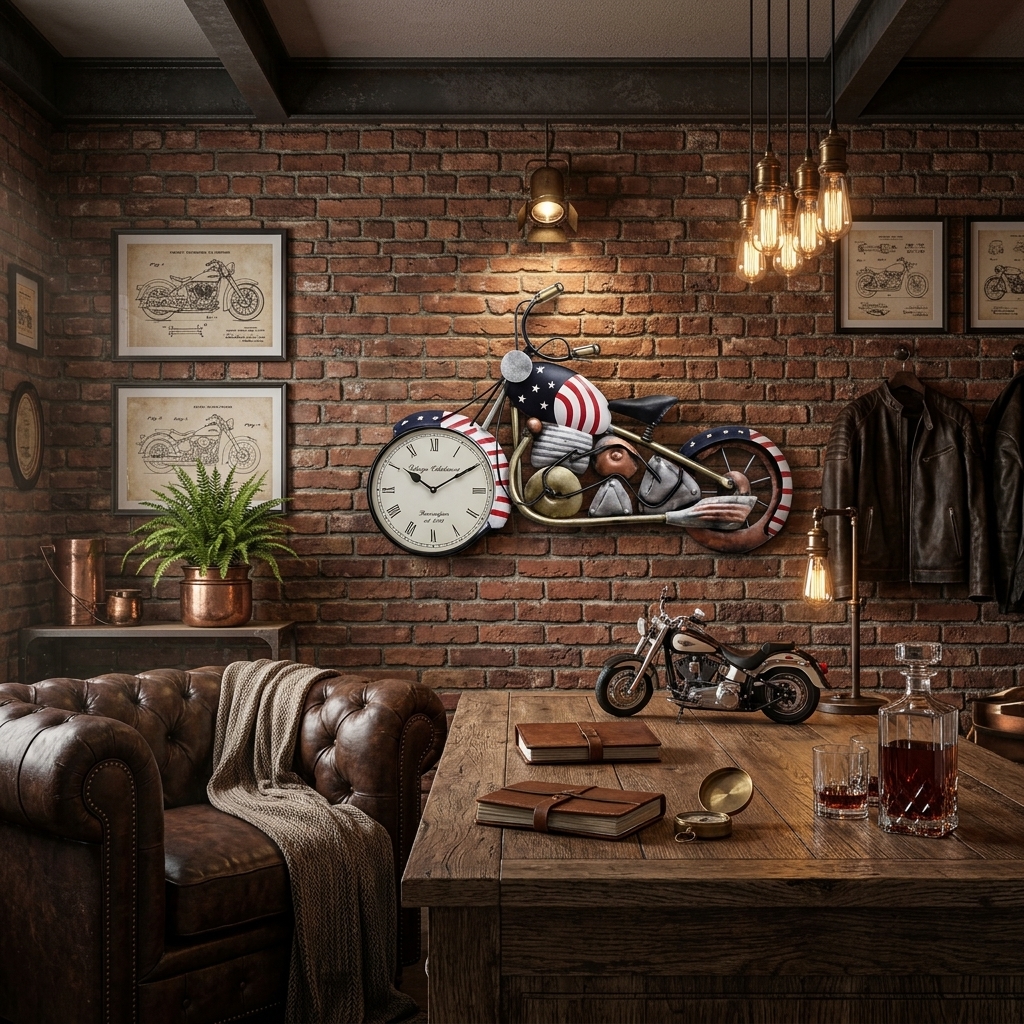 US Watch Bike Wall Clock | Vintage Americana Motorcycle Wall Décor