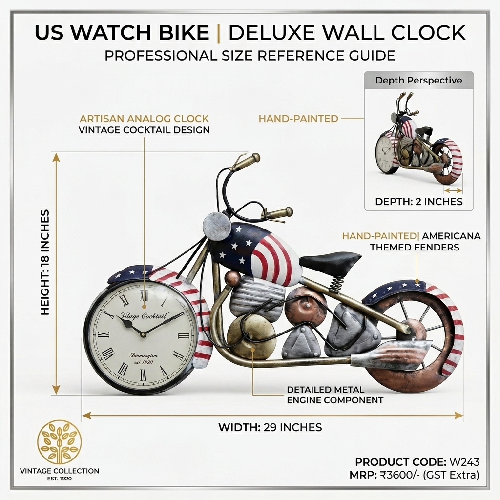 US Watch Bike Wall Clock | Vintage Americana Motorcycle Wall Décor - Image 9