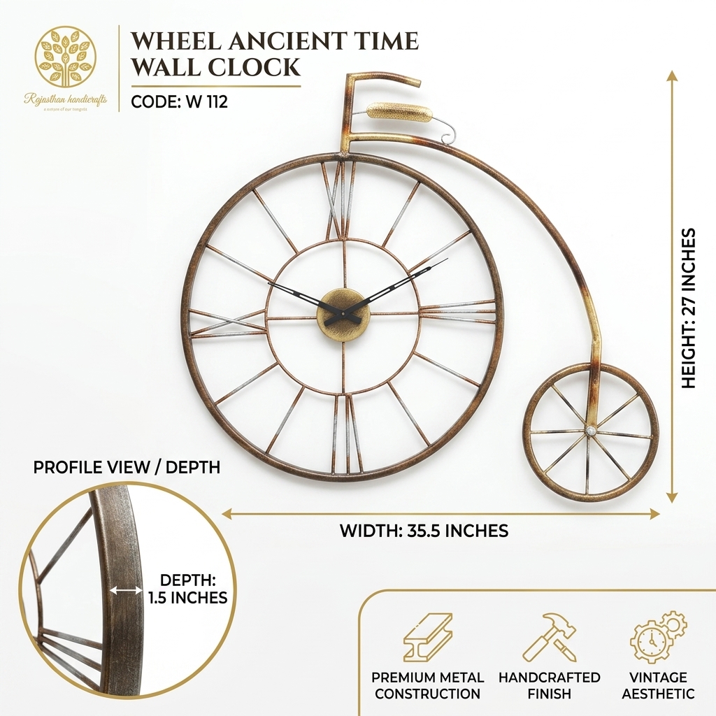 Wheel Ancient Time Wall Clock | Vintage Bicycle-Inspired Metal Wall Clock - Image 5