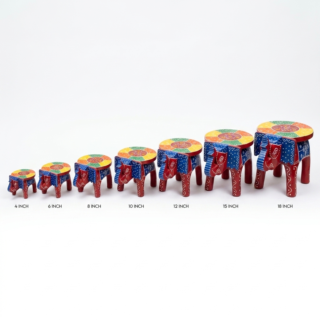 Handcrafted Wooden Elephant Stool | Rajasthani Painted Elephant Table - Image 11