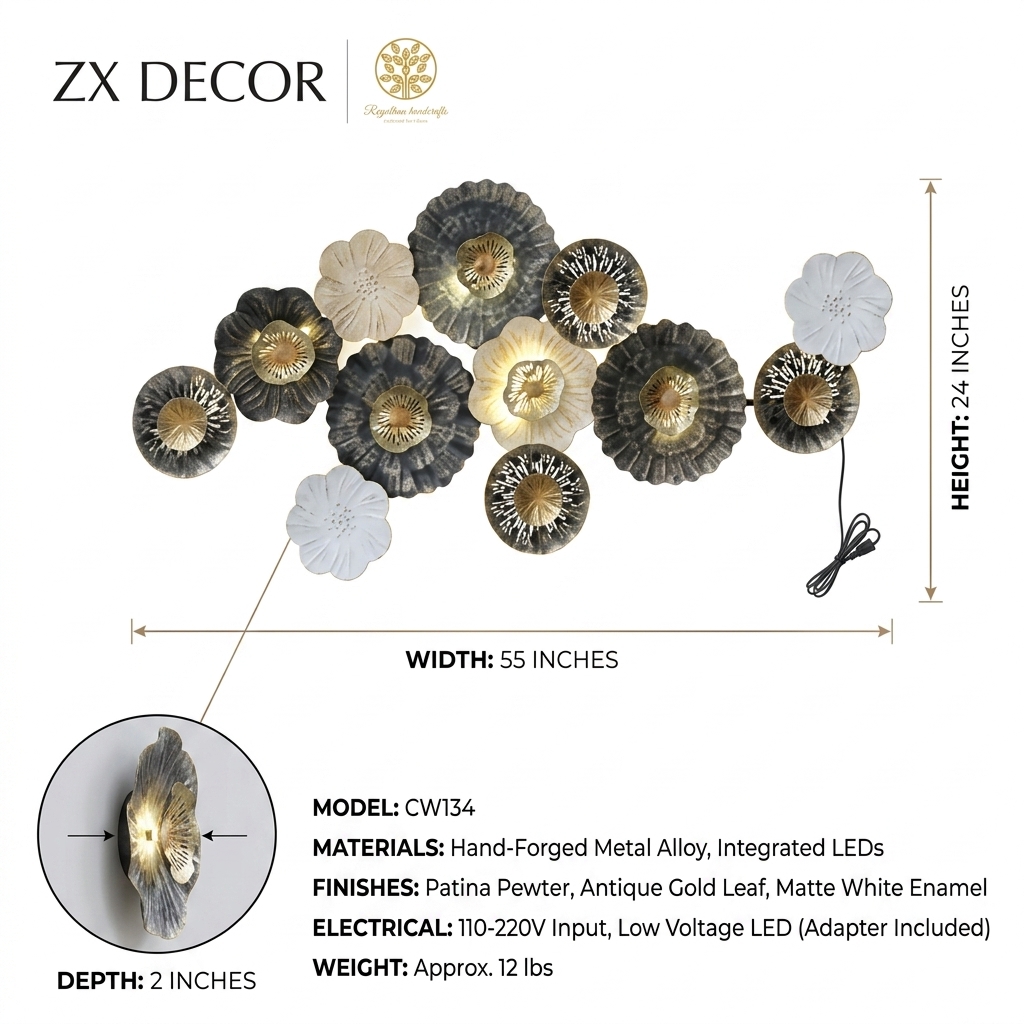 ZX Decor | Handcrafted Floral LED Wall Art - Image 7